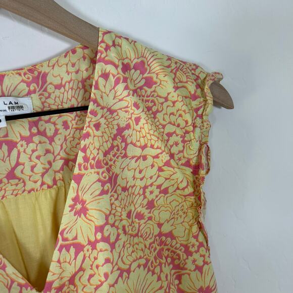 Derek Lam Paisley Floral Flare Yellow & Pink 100% Cotton Mini Dress size 4 - Picture 9 of 12